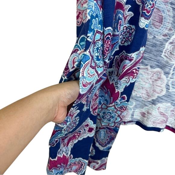 Chico’s Paisley Boho Kimono Lagenlook Cardigan Cotton Modal Open Front Size 1 - Picture 4 of 7